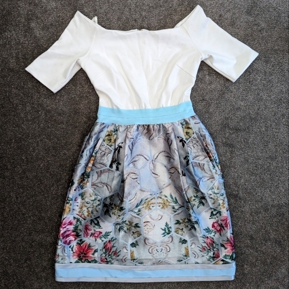 Ted Baker Dresses & Skirts - Ted Baker Dewrose Patchwork Bardot Off Shoulder Garden Party Dress Size 1